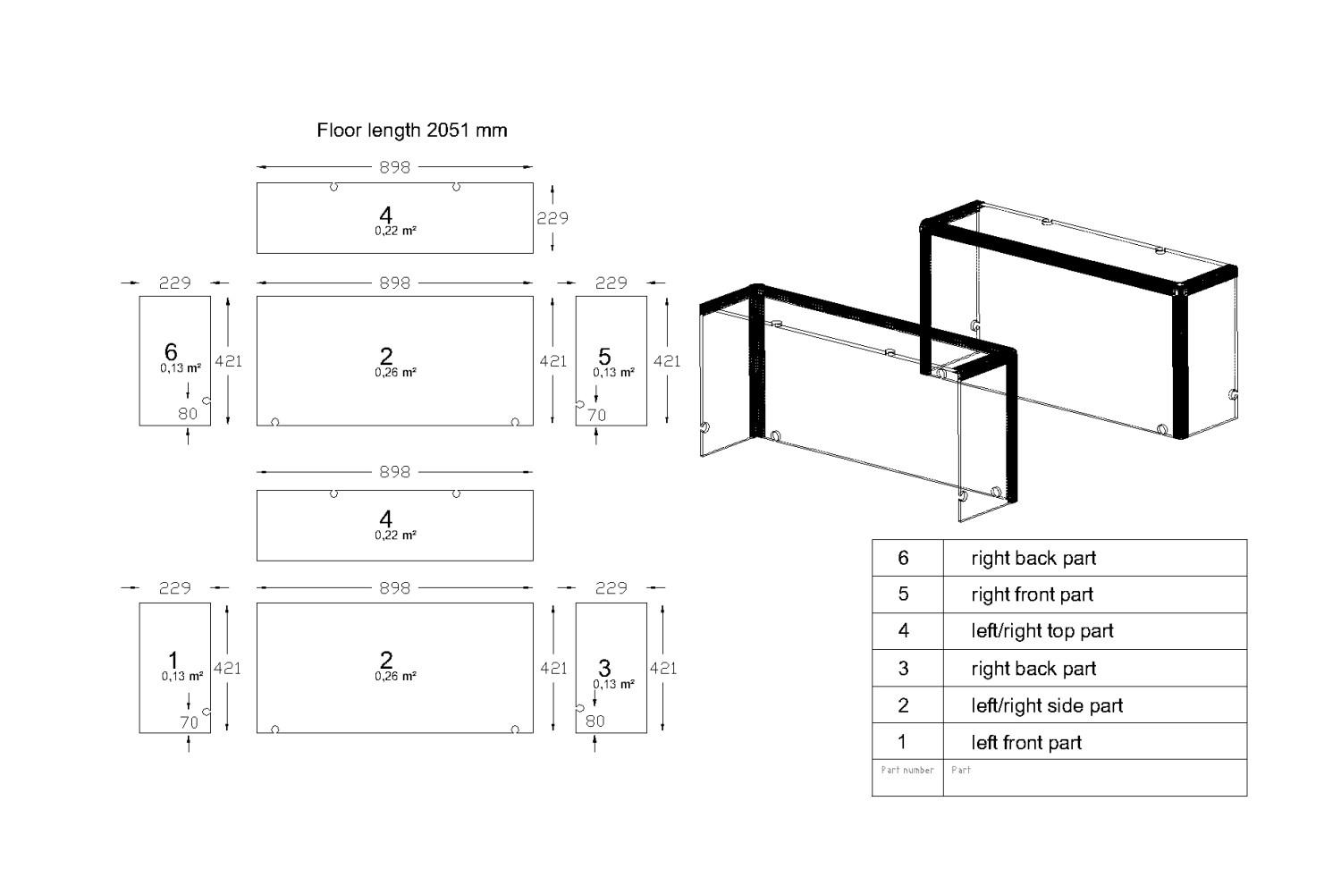 Floor liner plywood - Line drawing