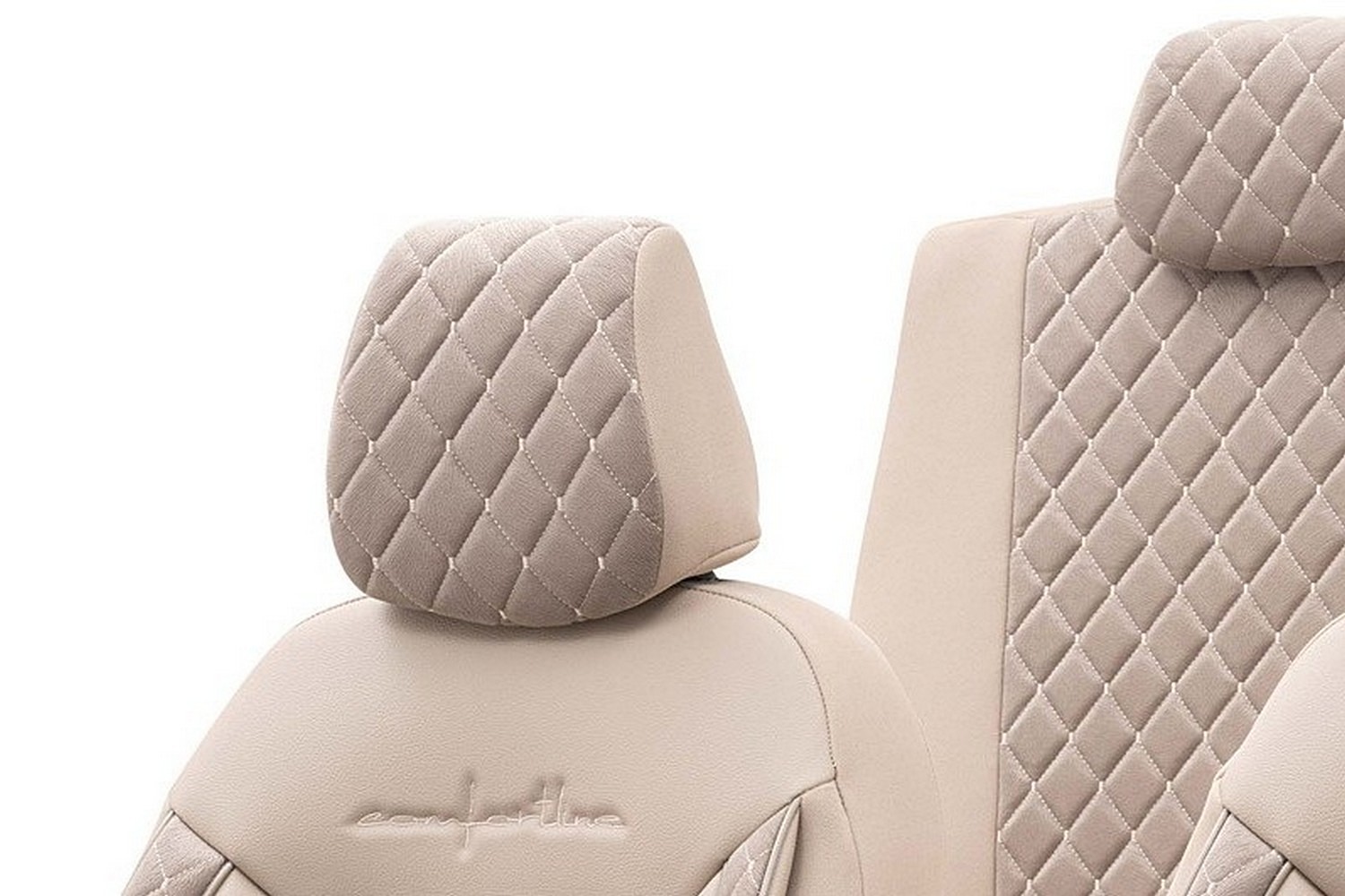 Saferide 2er Set Autositzbezüge PKW universal, Auto Sitzbezüge Kunstleder  Beige für Airbag geeignet, für Vordersitze
