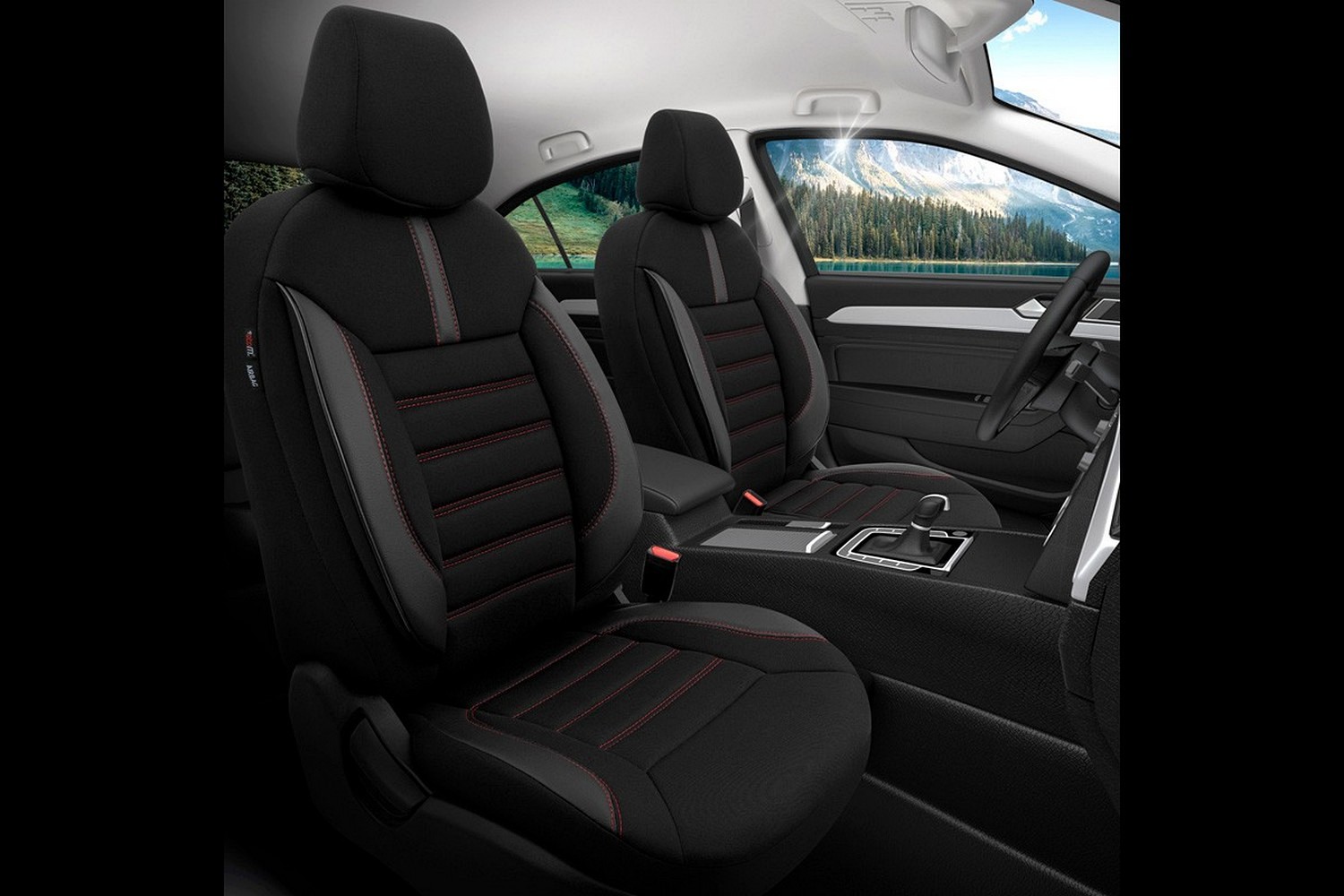 Auto Sitzbezüge Universal Polyester rot-schwarz (Komplett-Set) - CRAFTMAX