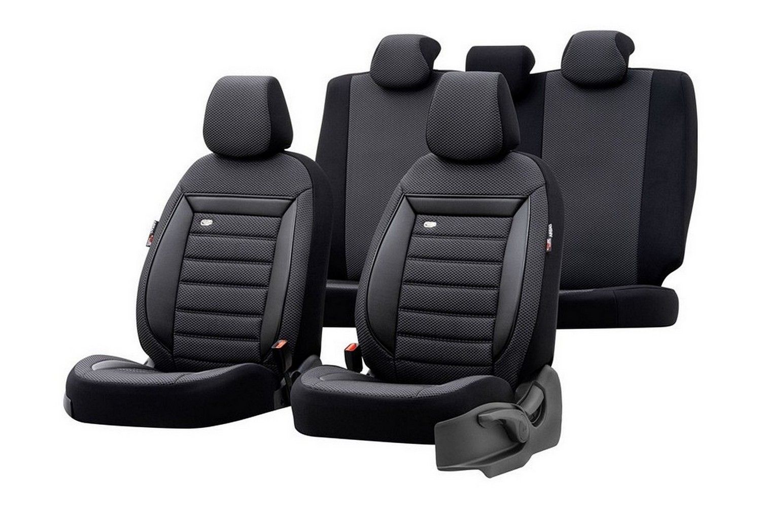 Stoelhoezen universeel Prestige zwart - antraciet geblokt