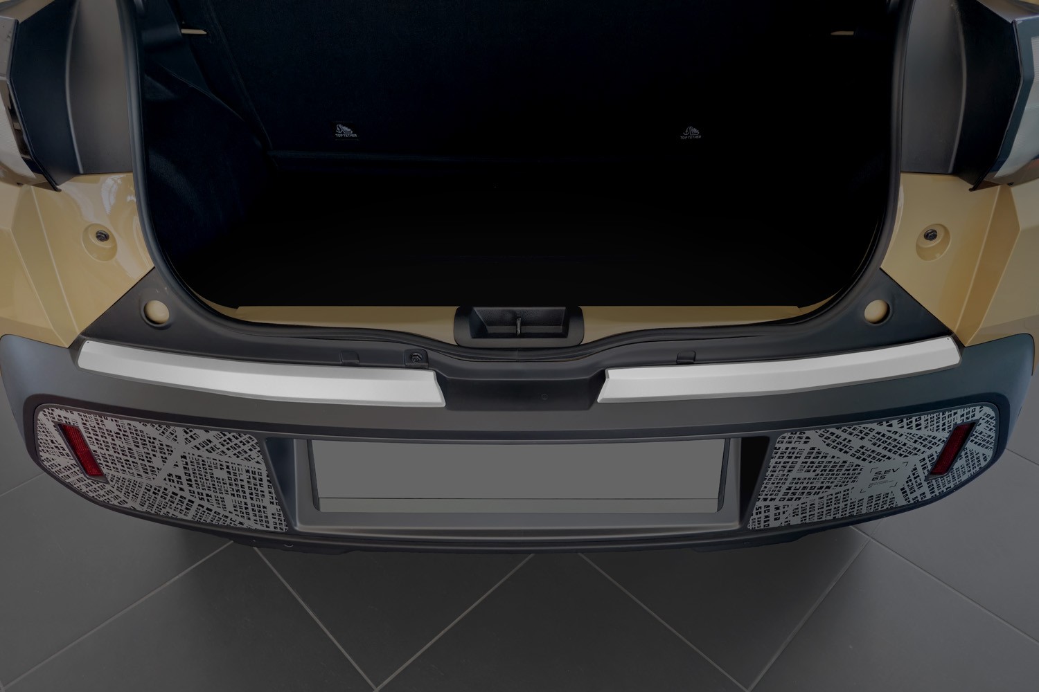 Rear bumper protector suitable for Dacia Spring 2024-> stainless steel light grey (DAC4SPBP) (2) Rear bumper protector suitable for Dacia Spring 2024-> stainless steel light grey (DAC4SPBP) (2)