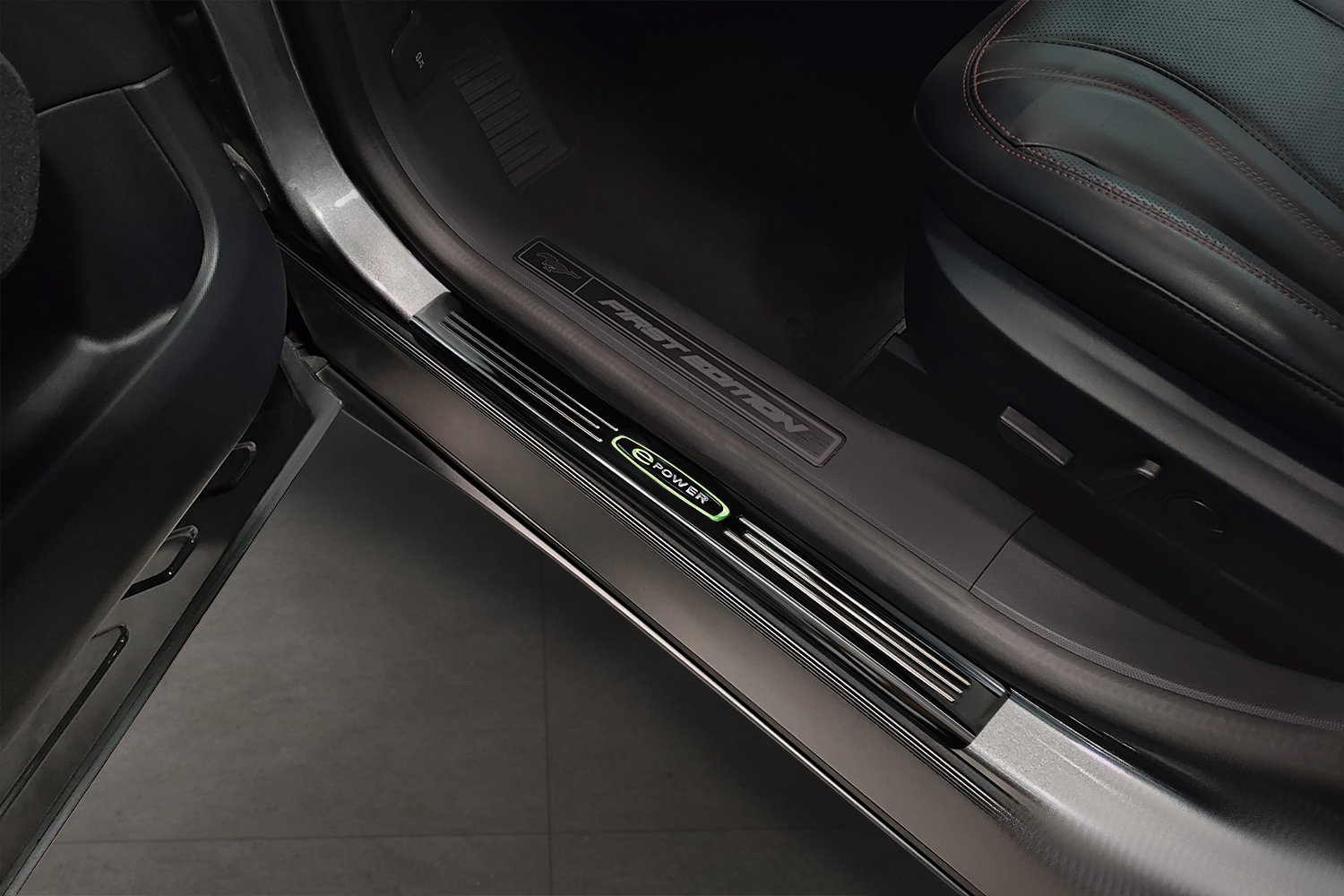 Door sill plates suitable for Ford Mustang Mach-E 2020-present stainless steel high gloss anthracite 4 pieces