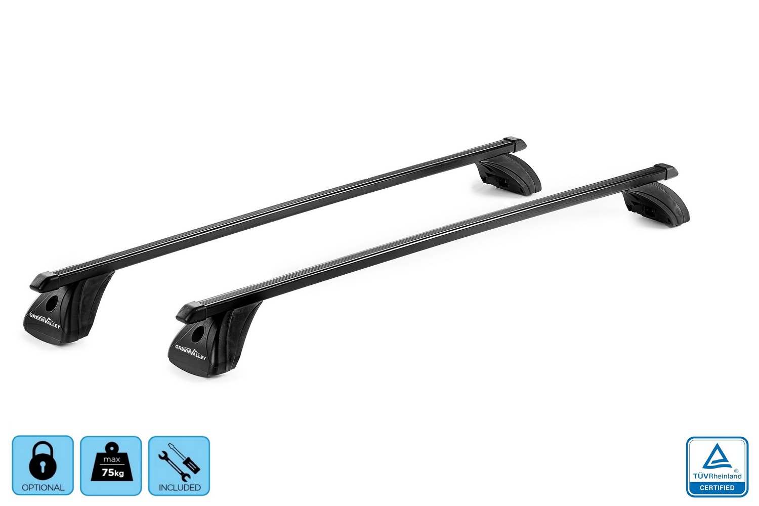 Green Valley Original roof bars set black - Dachtr&auml;ger / Relingtr&auml;ger Satz Silber - dakdragers set zilver - jeu de barres de toit argent (3)