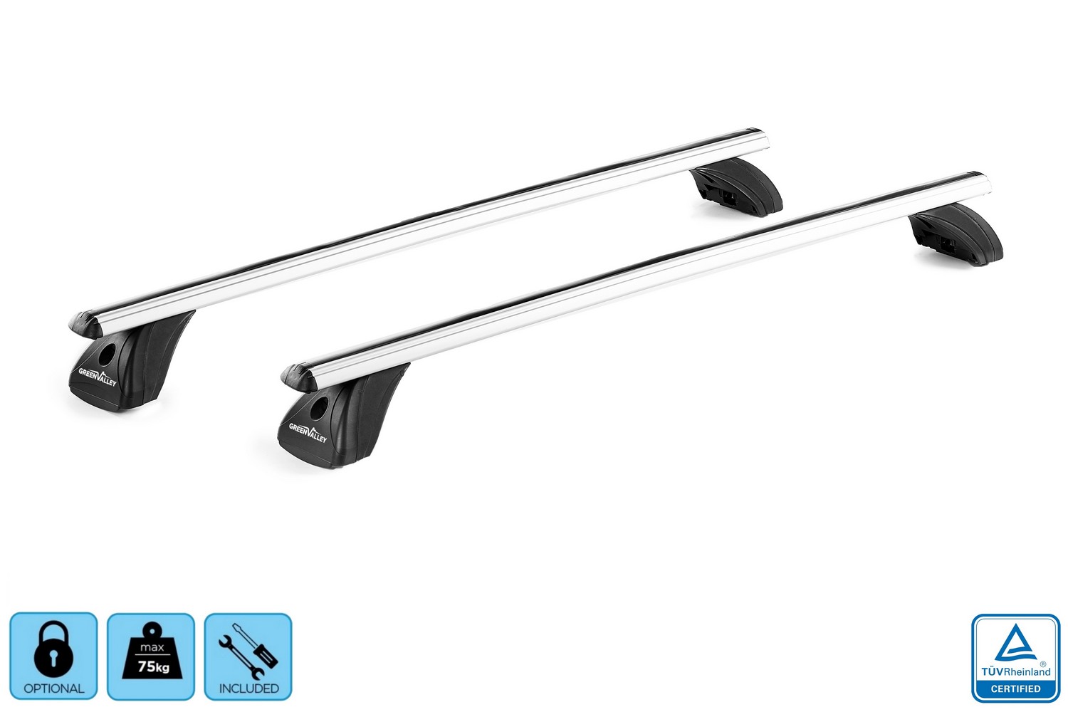 Green Valley Original roof bars set silver - Dachtr&auml;ger / Relingtr&auml;ger Satz Silber - dakdragers set zilver - jeu de barres de toit argent (4)