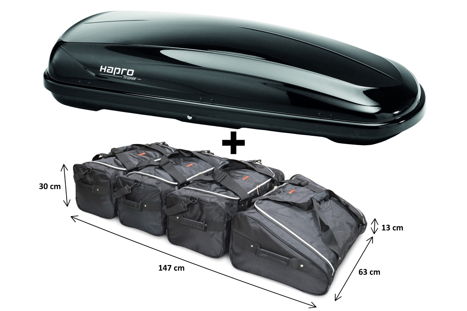 Dakkoffer Hapro Traxer 6.6 Brilliant Black met Car-Bags.com dakkoffertassenset