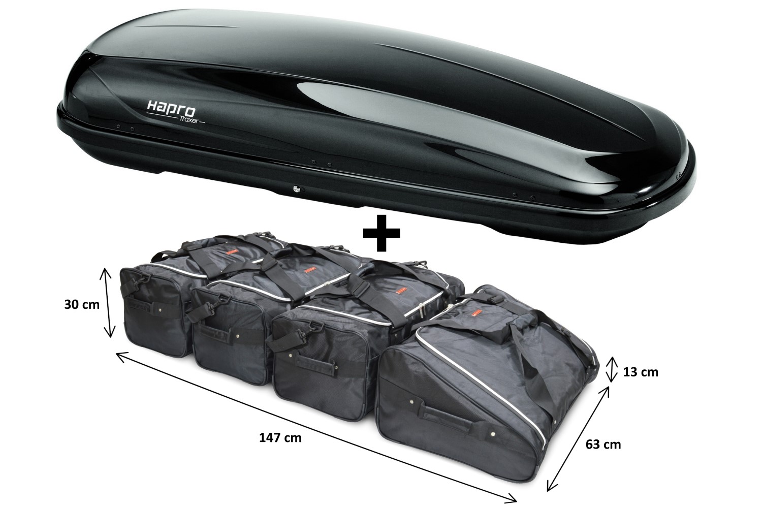 Dakkoffer Hapro Traxer 8.6 Brilliant Black met Car-Bags.com dakkoffertassenset