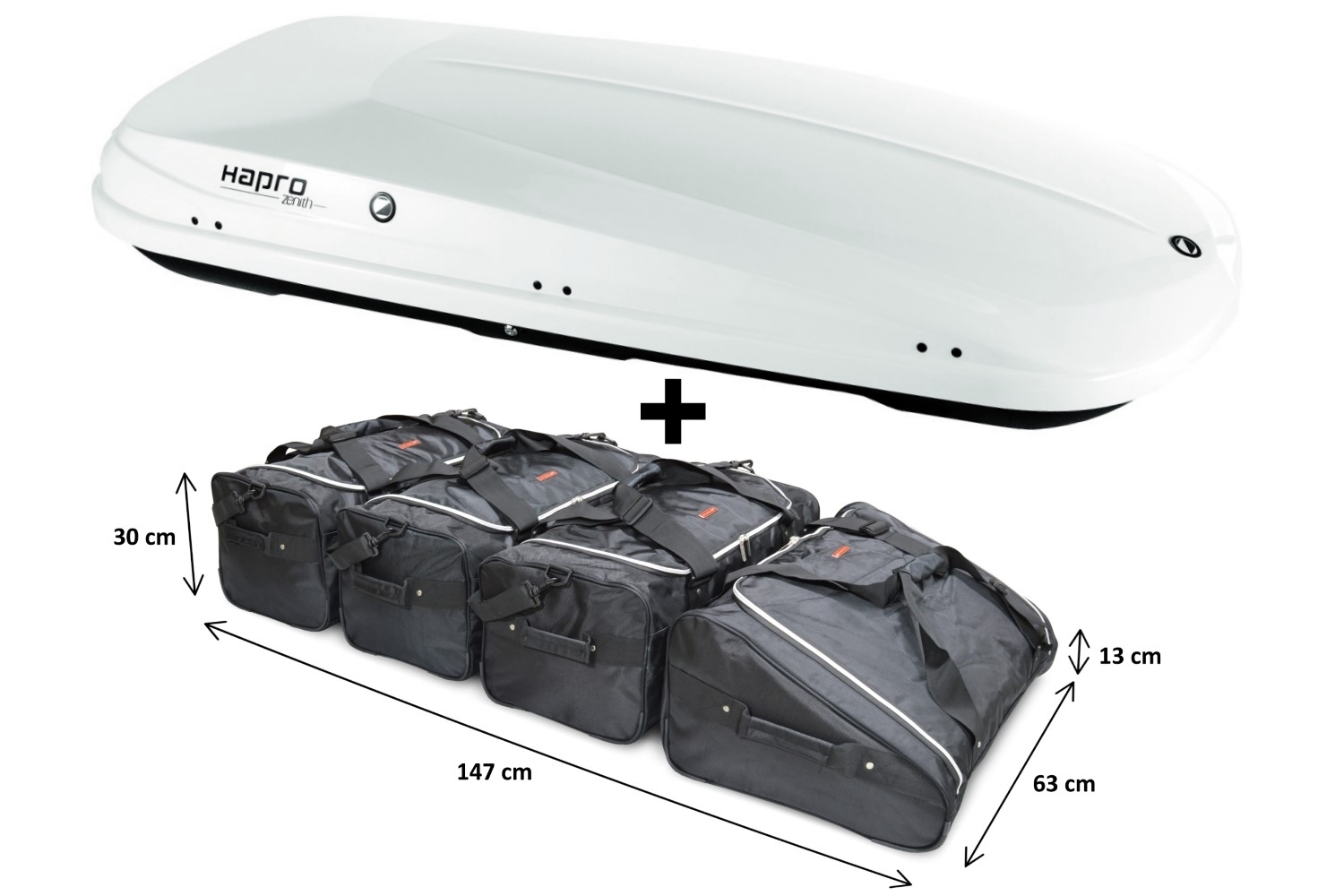 Roof box Hapro Zenith 8.6 Pure White with Car-Bags.com bag set