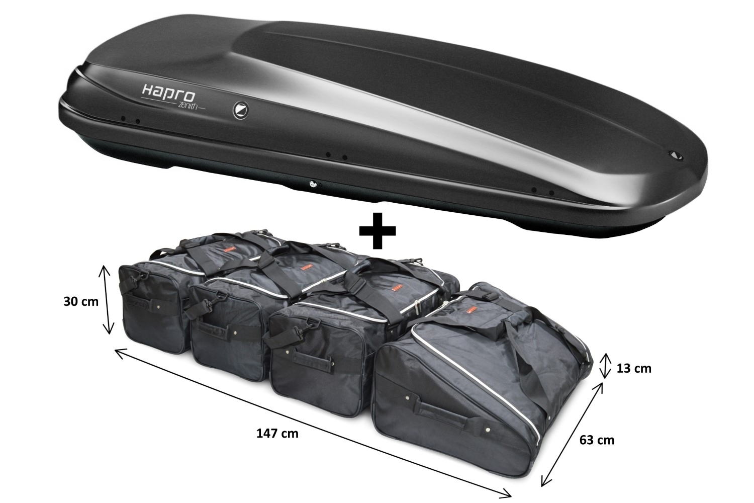 Roof box Hapro Zenith 8.6 Anthracite with Car-Bags.com bag set