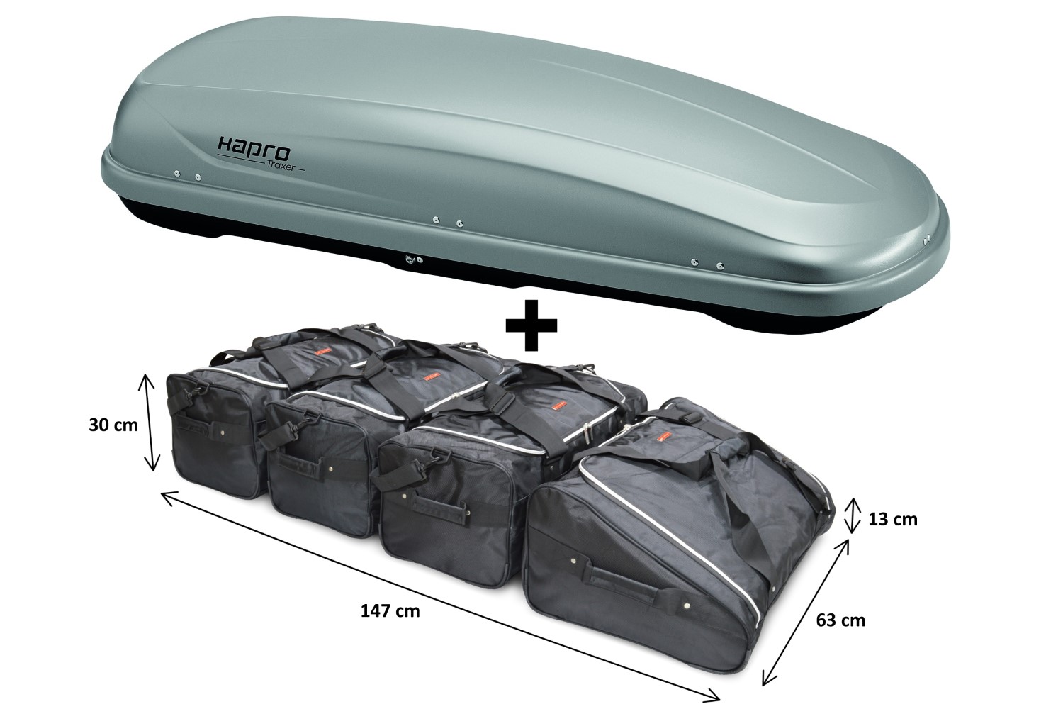 Dakkoffer Hapro Traxer 6.6 Silver Grey met Car-Bags.com dakkoffertassenset