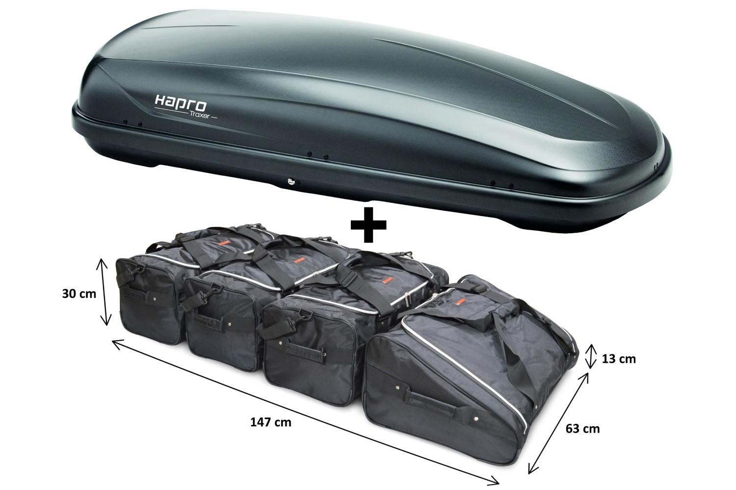 Dakkoffer Hapro Traxer 6.6 Anthracite met Car-Bags.com dakkoffertassenset