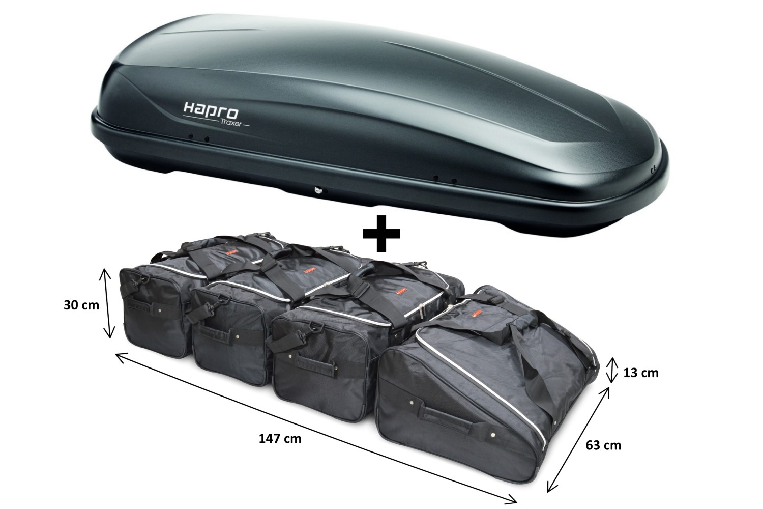 Dakkoffer Hapro Traxer 5.6 Anthracite met Car-Bags.com dakkoffertassenset