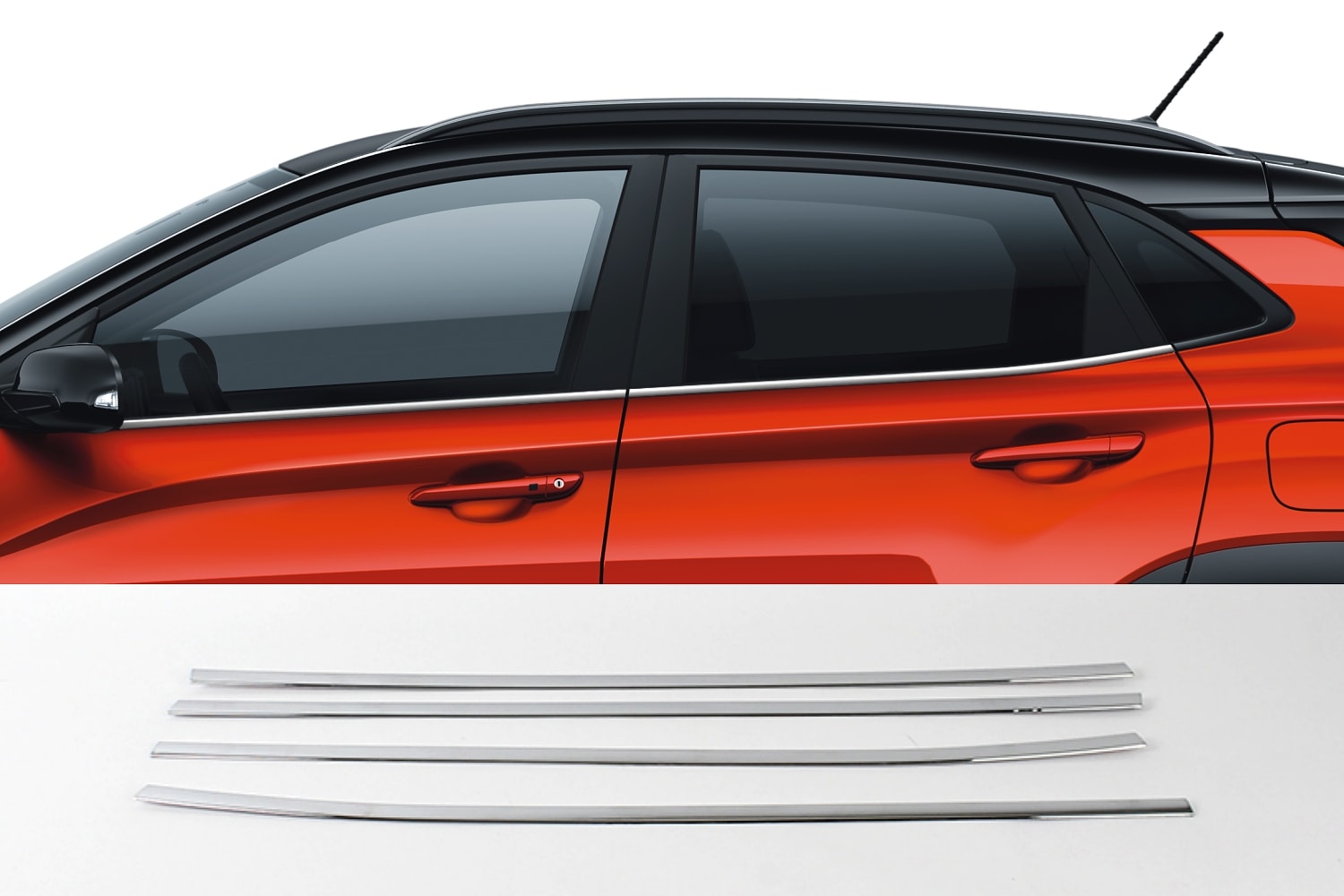 Hyundai Kona Os Chrome Side Window Lower Frame Trim 4 Pcs Car