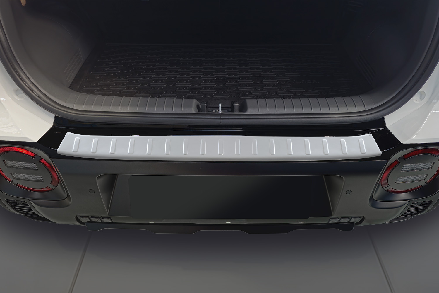 Rear bumper protector suitable for Hyundai Inster (AX1 EV) 2024-present 5-door hatchback stainless steel light grey (2) Rear bumper protector suitable for Hyundai Inster (AX1 EV) 2024-present 5-door hatchback stainless steel light grey (2)