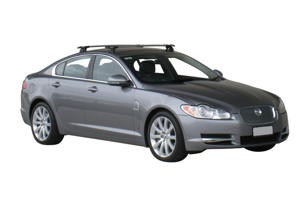 Roof bars suitable for Jaguar XF X250 2008 2015 4 door saloon Yakima Aero ThruBar silver