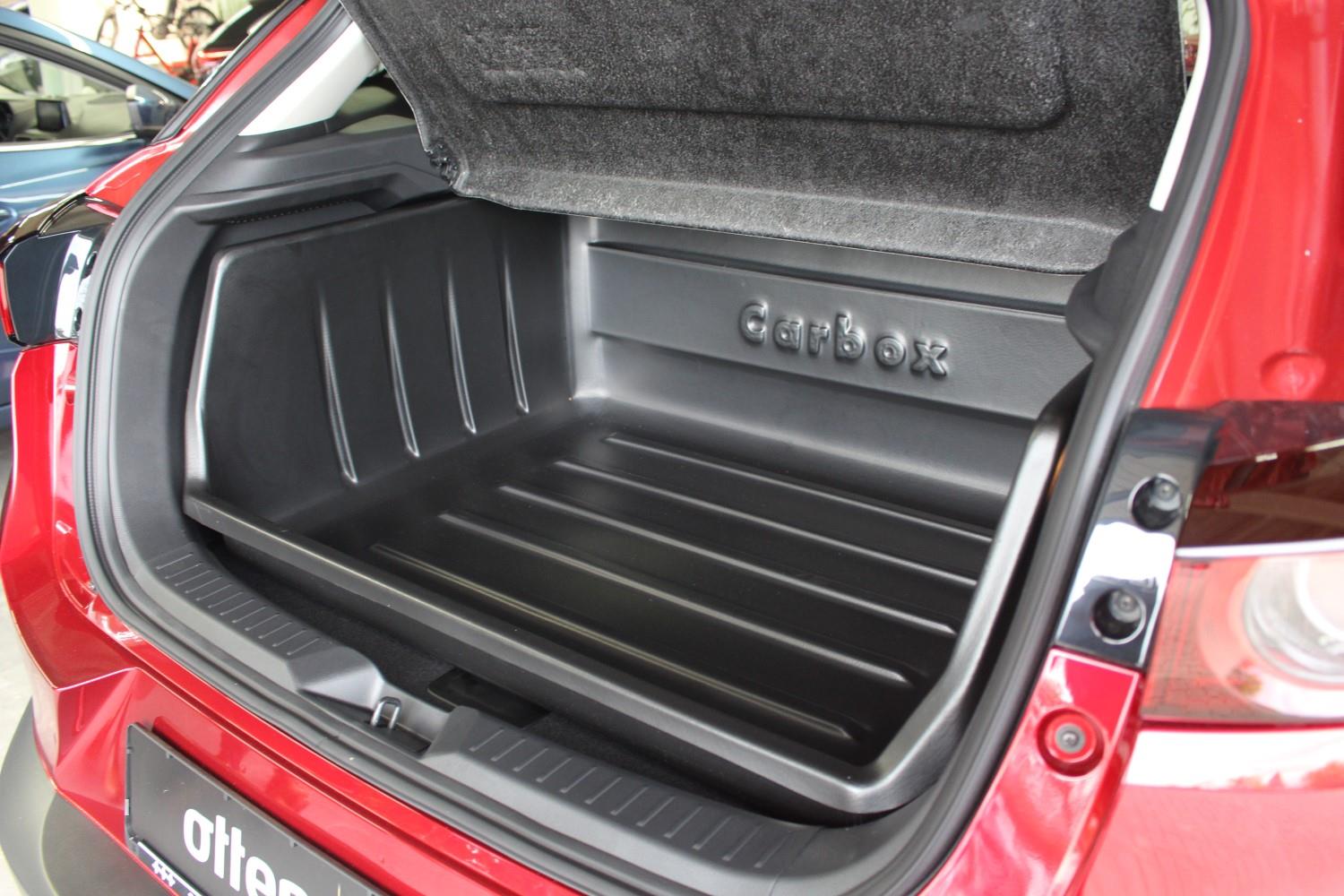 Design Kofferraumwanne passend für Mazda CX30 ab BJ. 09.2019> für unteren  (tiefen) Ladeboden ohne Ersatzrad (mit oder ohne Bose Sound System)  Kofferraummatte passgenau mit erhöhtem Rand