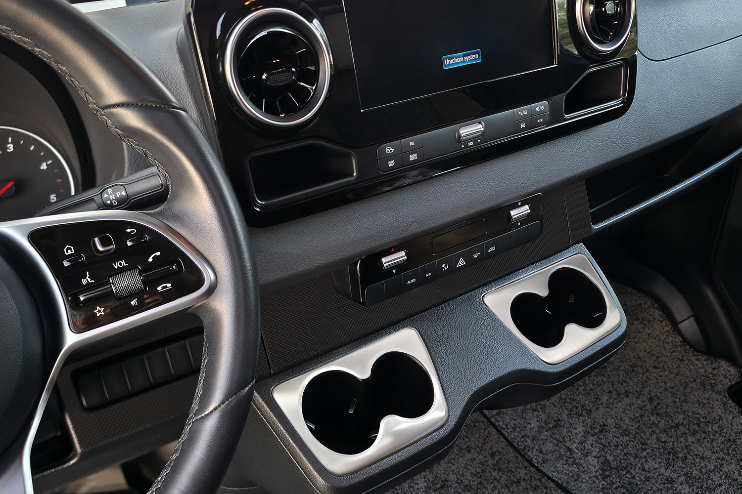 Cup holder trim suitable for Mercedes-Benz Sprinter (W907 - W910) 2018-present stainless steel brushed (2)