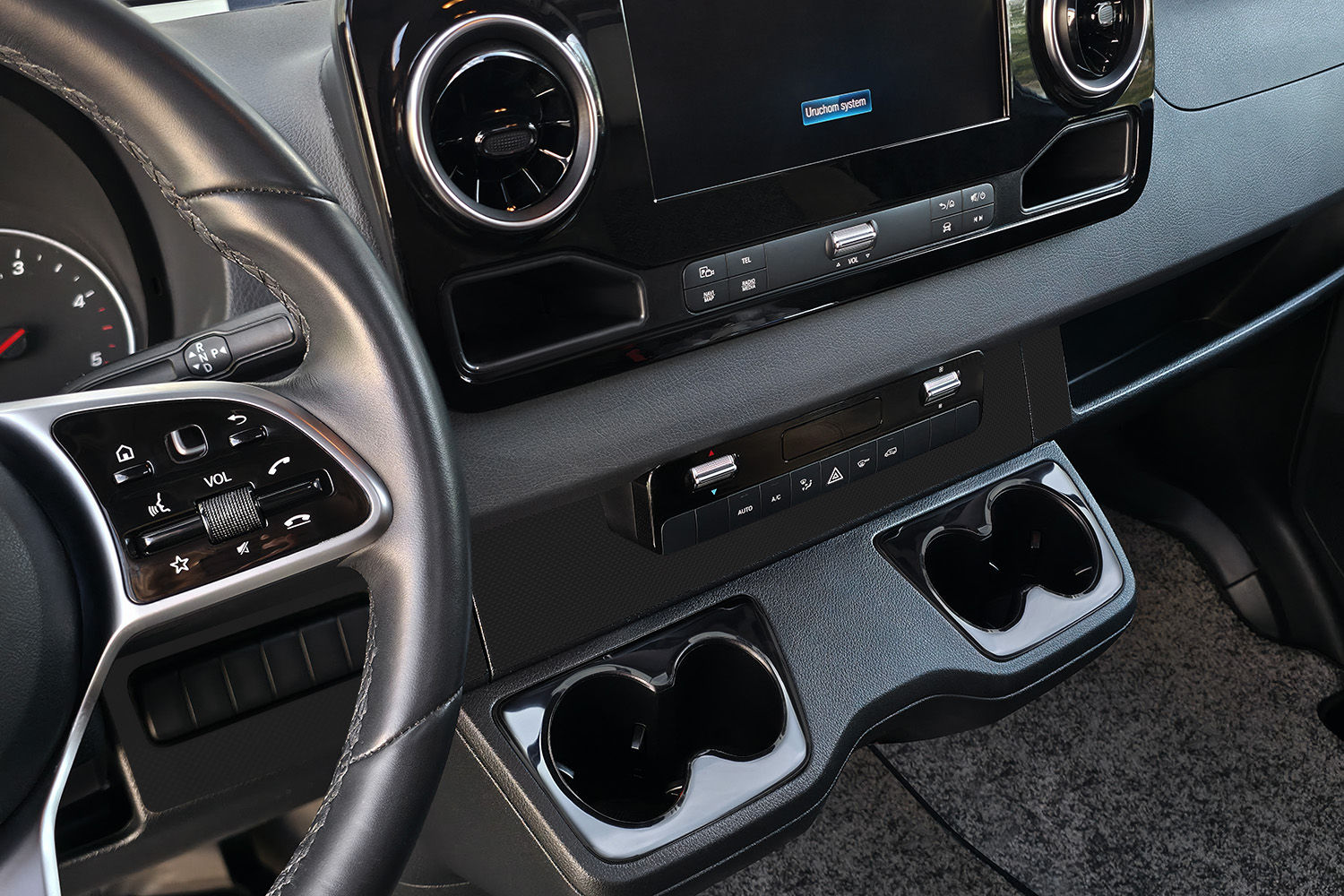 Cup holder trim suitable for Mercedes-Benz Sprinter (W907 - W910) 2018-present stainless steel high gloss anthracite (2)