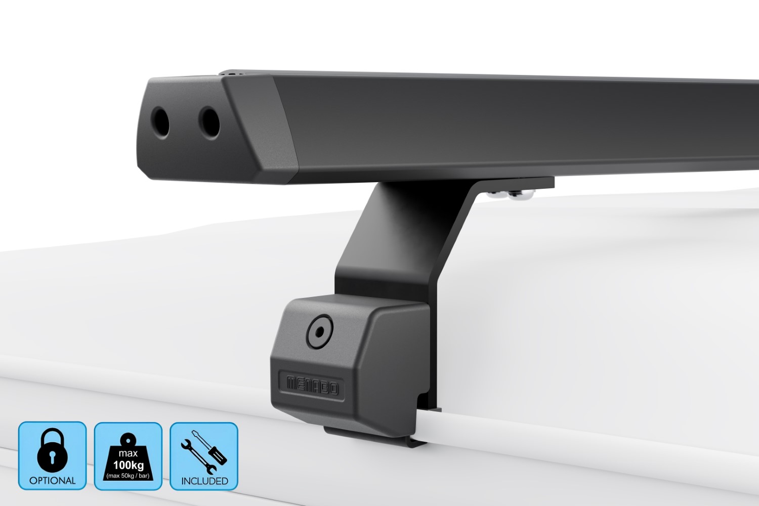 Menabo Offroad roof bars set black - Dachträger / Relingträger Satz Schwarz - dakdragers set zwart - jeu de barres de toit noir (2) Menabo Offroad roof bars set black - Dachträger / Relingträger Satz Schwarz - dakdragers set zwart - jeu de barres de toit noir (2)