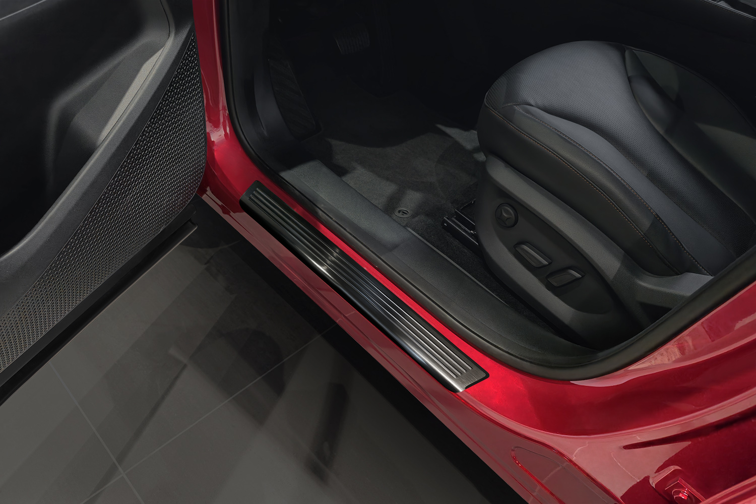 Door sill plates suitable for MG HS II 2024-present stainless steel brushed anthracite 4 pieces