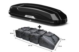 Roof box Hapro Trivor 440 Brilliant Black with Car-Bags.com bag set (HAP33010-BB1) (1)