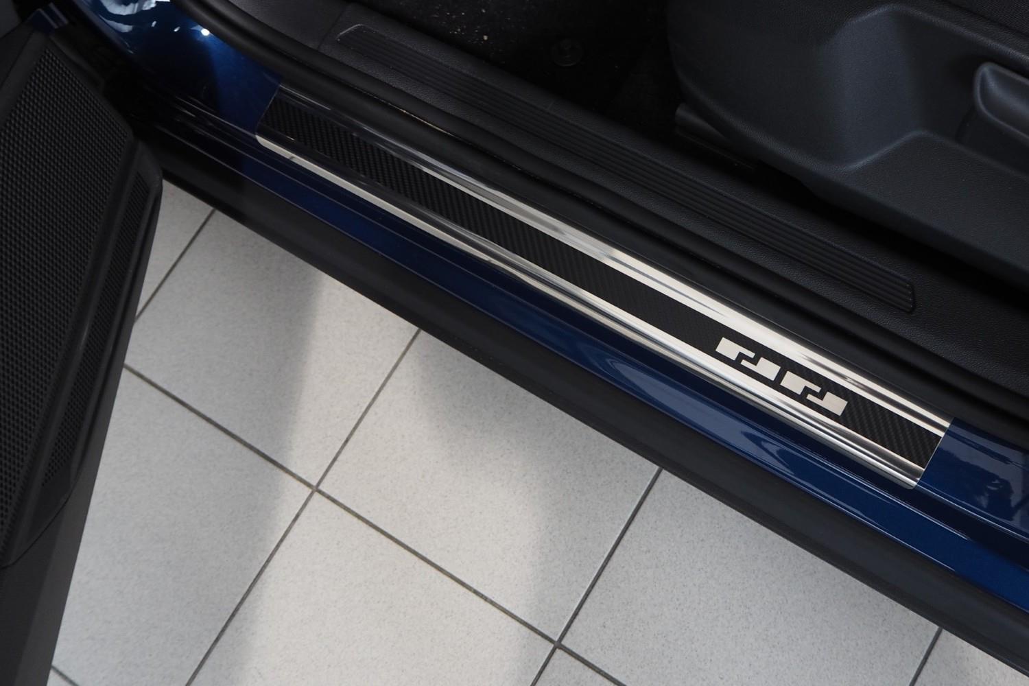 Door sill plates suitable for Volkswagen T-Cross 2018-present stainless steel - carbon foil