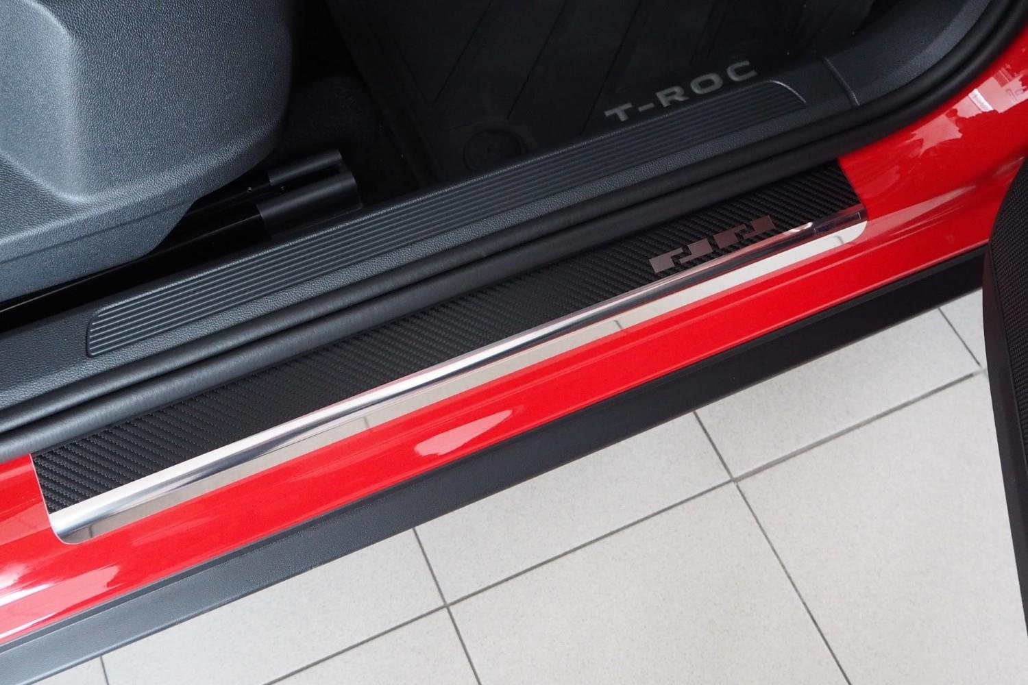 Seuils de portes convient à Volkswagen T-Roc 2017-présent acier inox - feuille de carbone