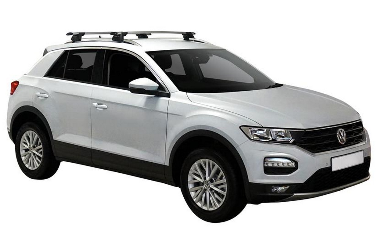 VW T-Roc (18 on) for cars with roof rails:Yakima roof bars package - S25  black bars with K328 kit.