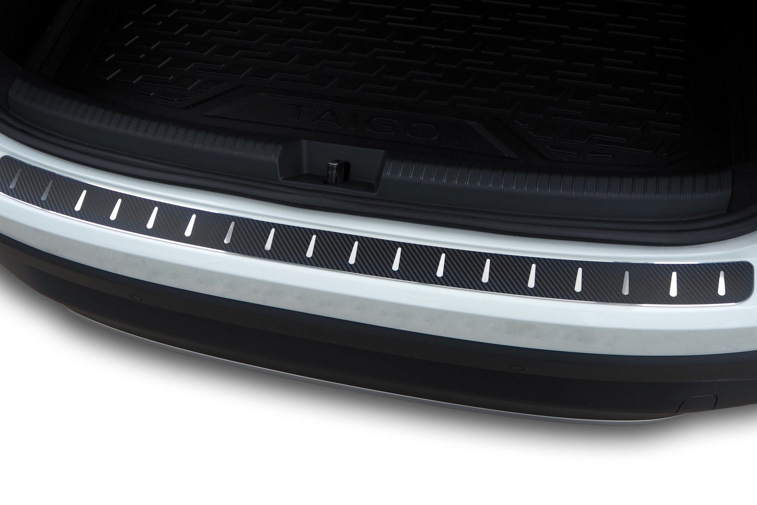 Rear bumper protector suitable for Volkswagen Taigo (CS) 2021-present stainless steel - carbon foil